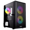 CRONUS Theia Airflow Case, Gaming, Black, Micro Tower, 1 x USB 3.0 / 2 x USB 2.0, Tempered Glass Side Window Panel, Mesh Front Panel for Optimized Airflow, Addressable RGB LED Fans, Micro ATX, Mini-ITX