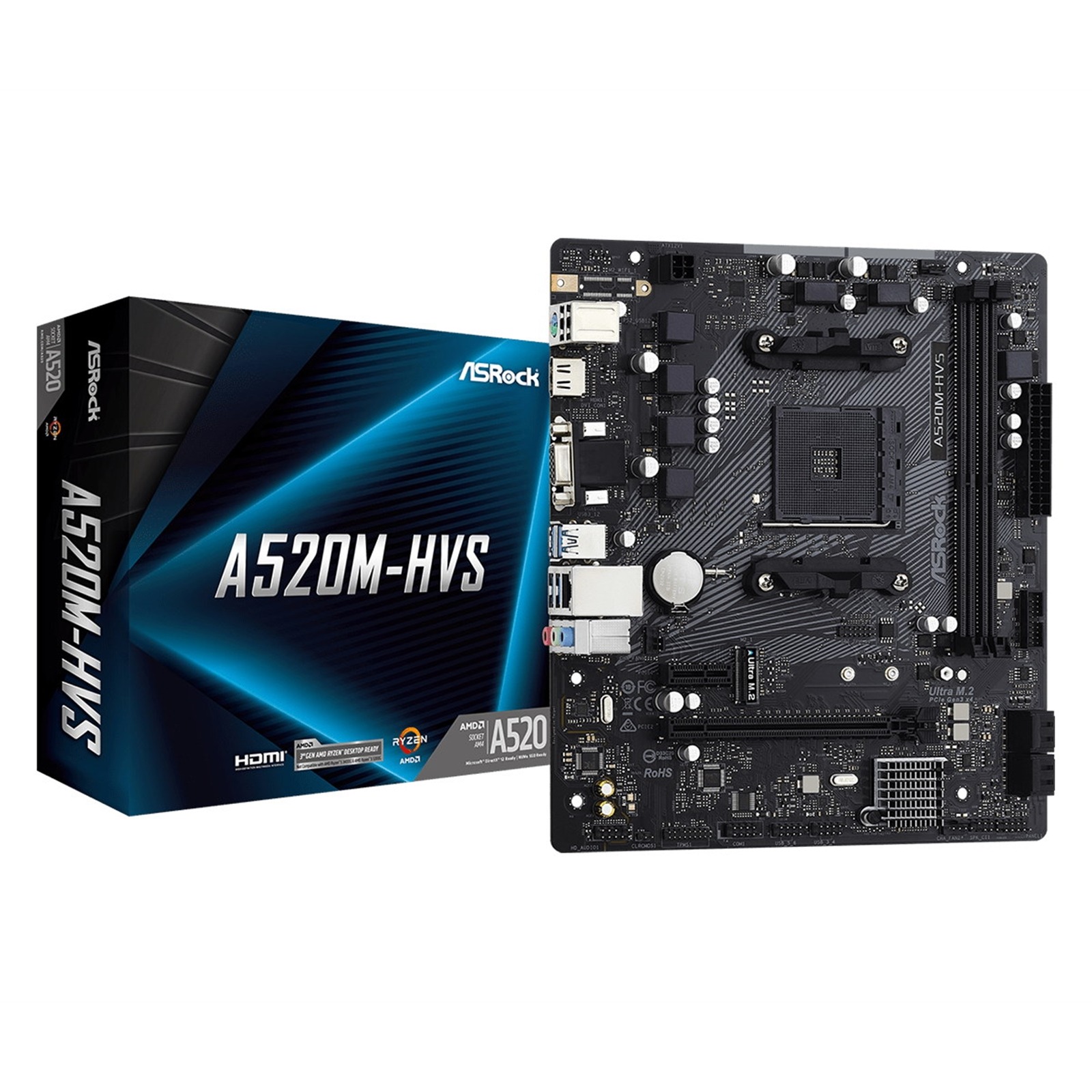 ASRock A520M-HVS AMD Socket AM4 Micro ATX VGA/HDMI M.2 USB 3.2 Gen1 Motherboard